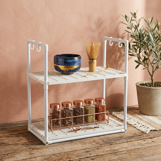 Premium 2-Tier Microwave Oven Storage Rack & Kitchen Counter Organizer
