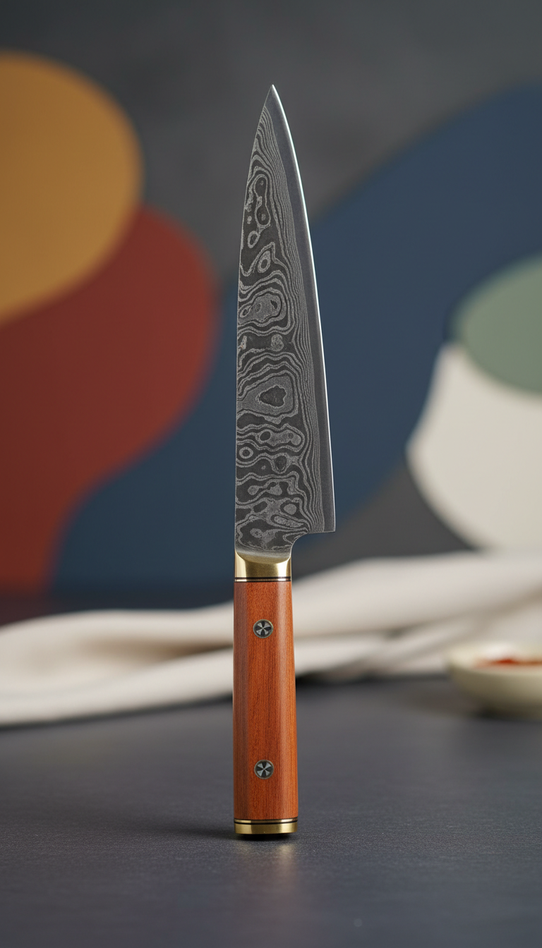Damascus steel chef knife with layered blade