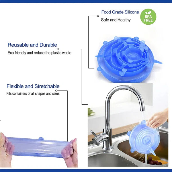 6-Piece Adjustable Stretchable Silicone Food Covers & Bowl Lids Set