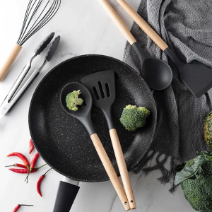 Premium 12-Piece Non-Stick Silicone Cooking Utensils Set with Wooden Handles