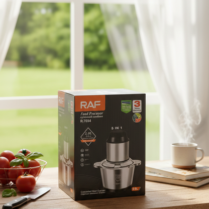 RAF Premium 800W Electric Meat Chopper & Kitchen Food Processor (2L Stainless Steel)