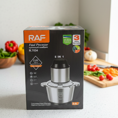 RAF Premium 800W Electric Meat Chopper & Kitchen Food Processor (2L Stainless Steel)