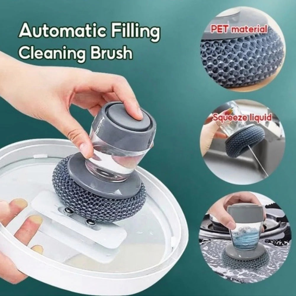 Automatic Liquid Soap Dispensing Palm Brush for Kitchen Dishwashing