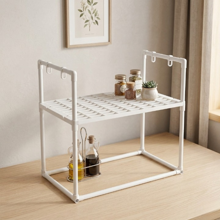 Premium 2-Tier Microwave Oven Storage Rack & Kitchen Counter Organizer