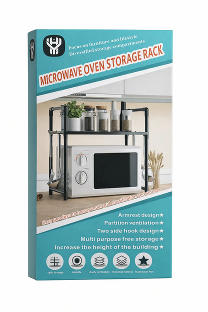 Premium 2-Tier Microwave Oven Storage Rack & Kitchen Counter Organizer