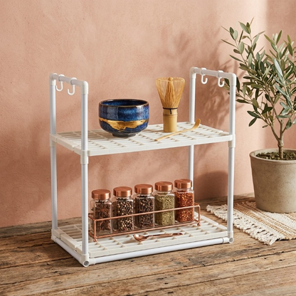 Premium 2-Tier Microwave Oven Storage Rack & Kitchen Counter Organizer