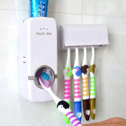 Premium Automatic Toothpaste Dispenser with 5-Slot Toothbrush Holder Wall-Mounted