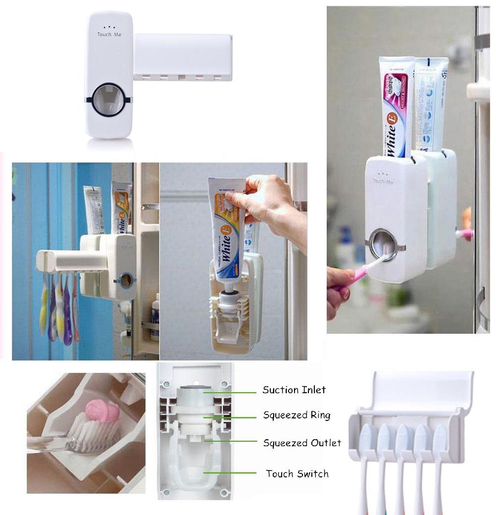 Premium Automatic Toothpaste Dispenser with 5-Slot Toothbrush Holder Wall-Mounted
