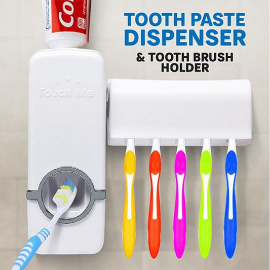 Premium Automatic Toothpaste Dispenser with 5-Slot Toothbrush Holder Wall-Mounted