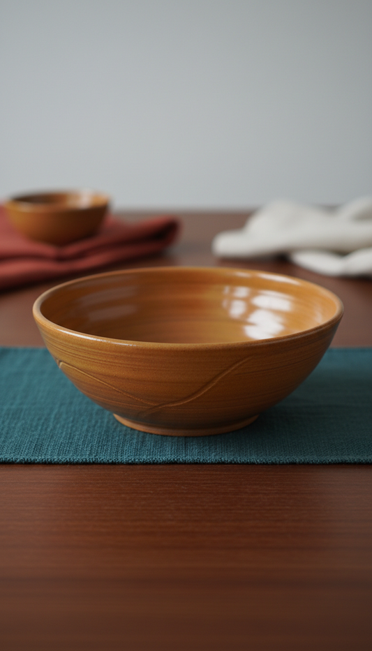 Hand-thrown ceramic serving bowl with textured glaze