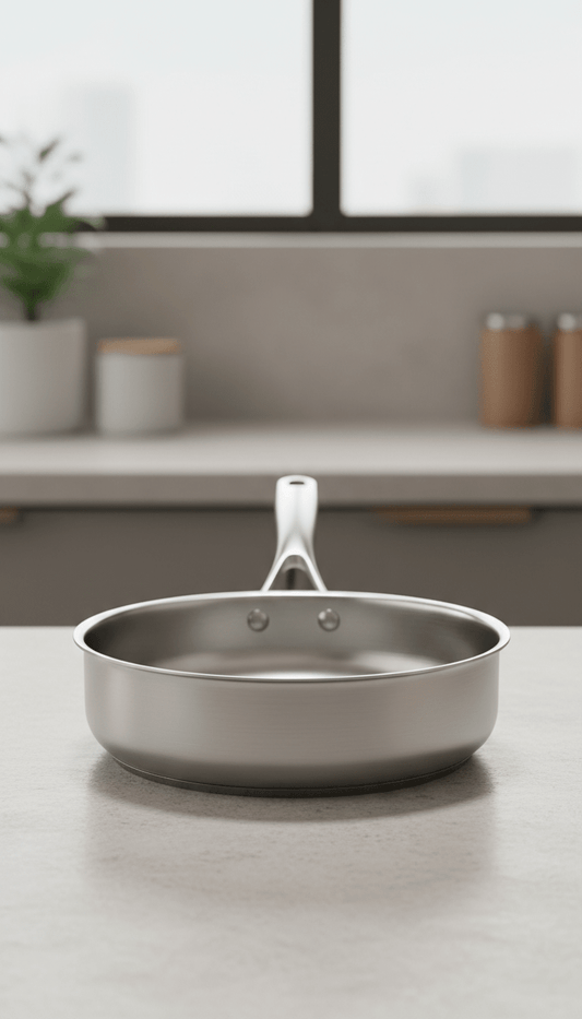 Stainless Steel Sauté Pan with Wide Base - The Kitchen Ease
