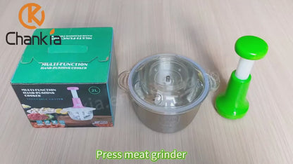 Large 2L Effortless Hand-Press Vegetable Chopper & Manual Meat Mincer
